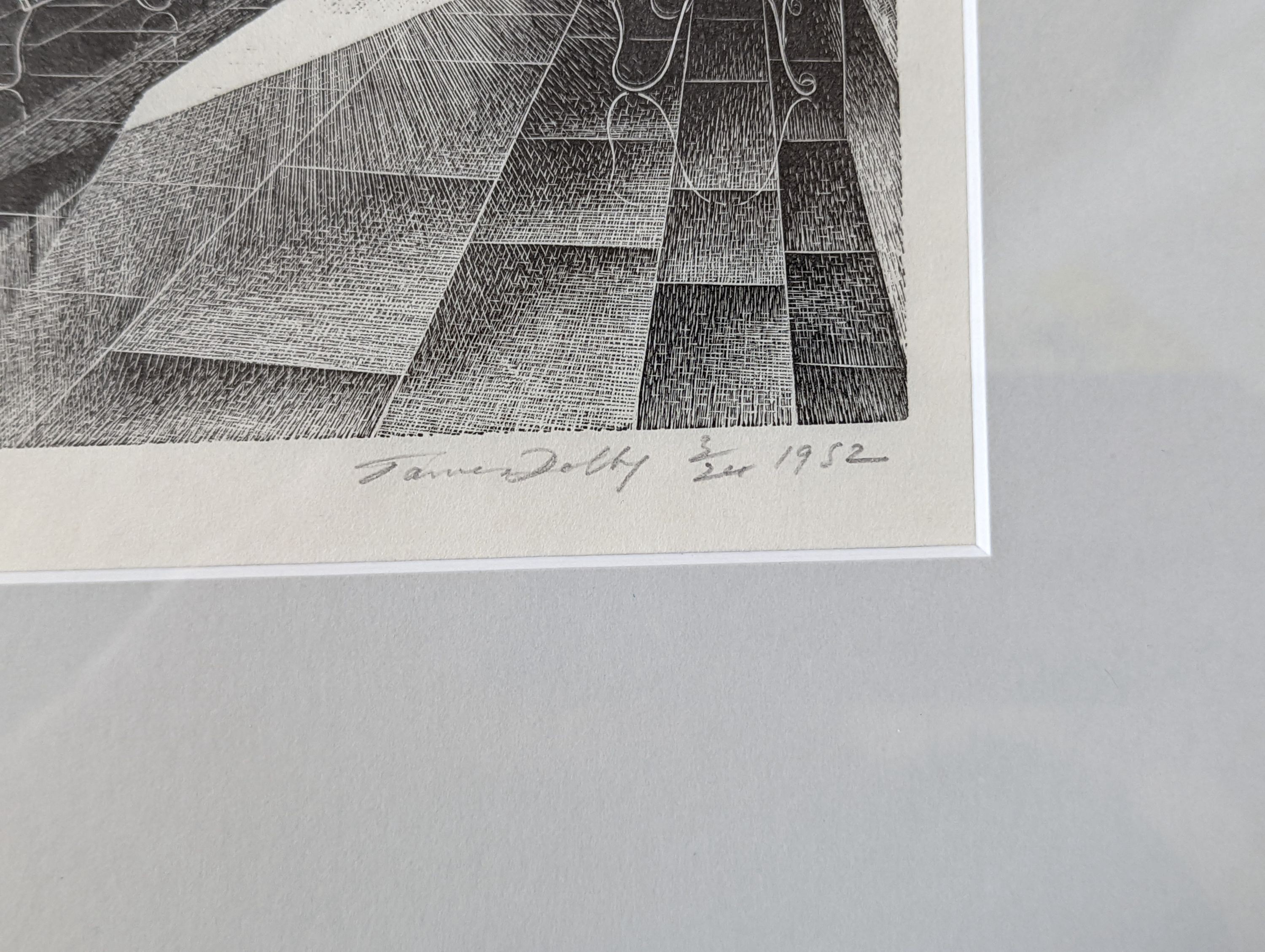 James Taylor Dolby (1909-1975), etching, Station interior, signed and dated 1952, 3/24, 12.5 x 15.5cm
